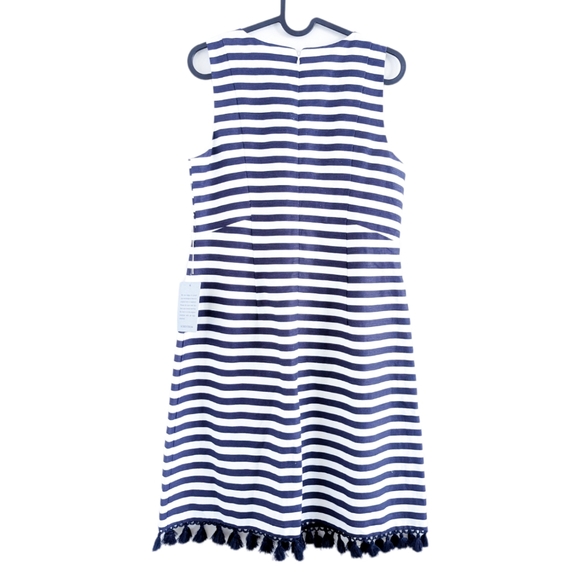 ELIZA J Navy Blue & White Stripe Tasseled Sleeveless Sheath Dress Size 6 - Picture 3 of 11